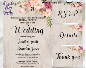 Floral Wedding Invitation set,Boho Wedding invitation set,(031w)